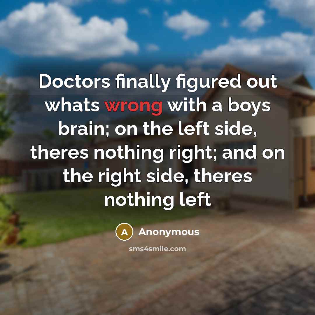 “Doctors finally figured out whats wrong with a boys brain; on the left side, theres nothing right; and on the right side, theres nothing left” quote by Anonymous