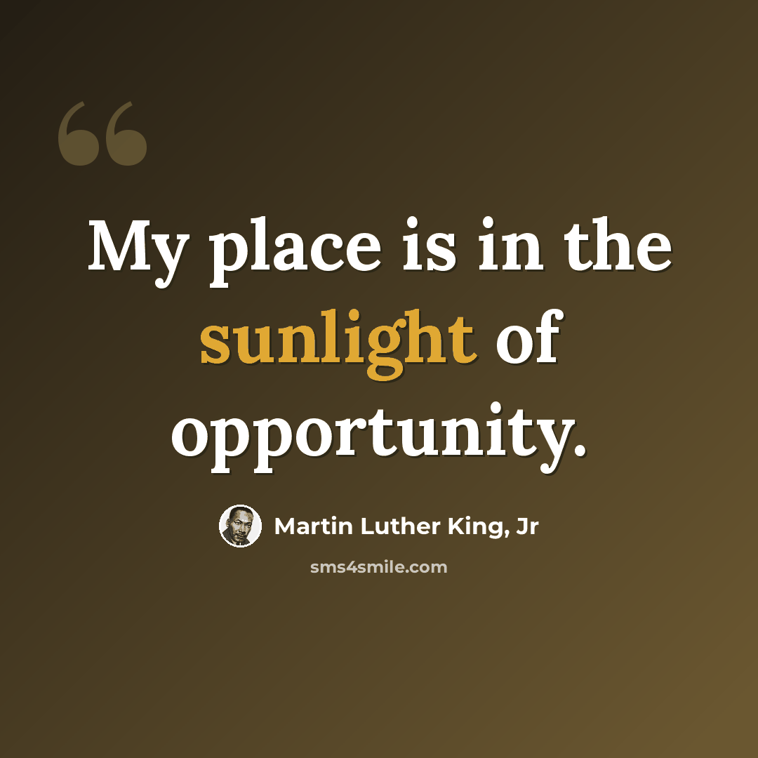 “My place is in the sunlight of opportunity.” quote by Martin Luther King, Jr