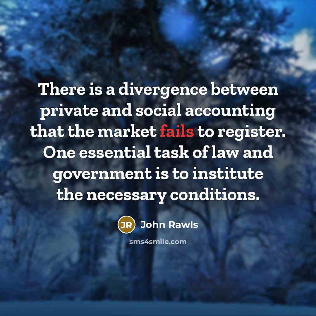 “There is a divergence between private and social accounting that the market fails to register. One essential task of law and government is to institute the necessary conditions.” quote by John Rawls