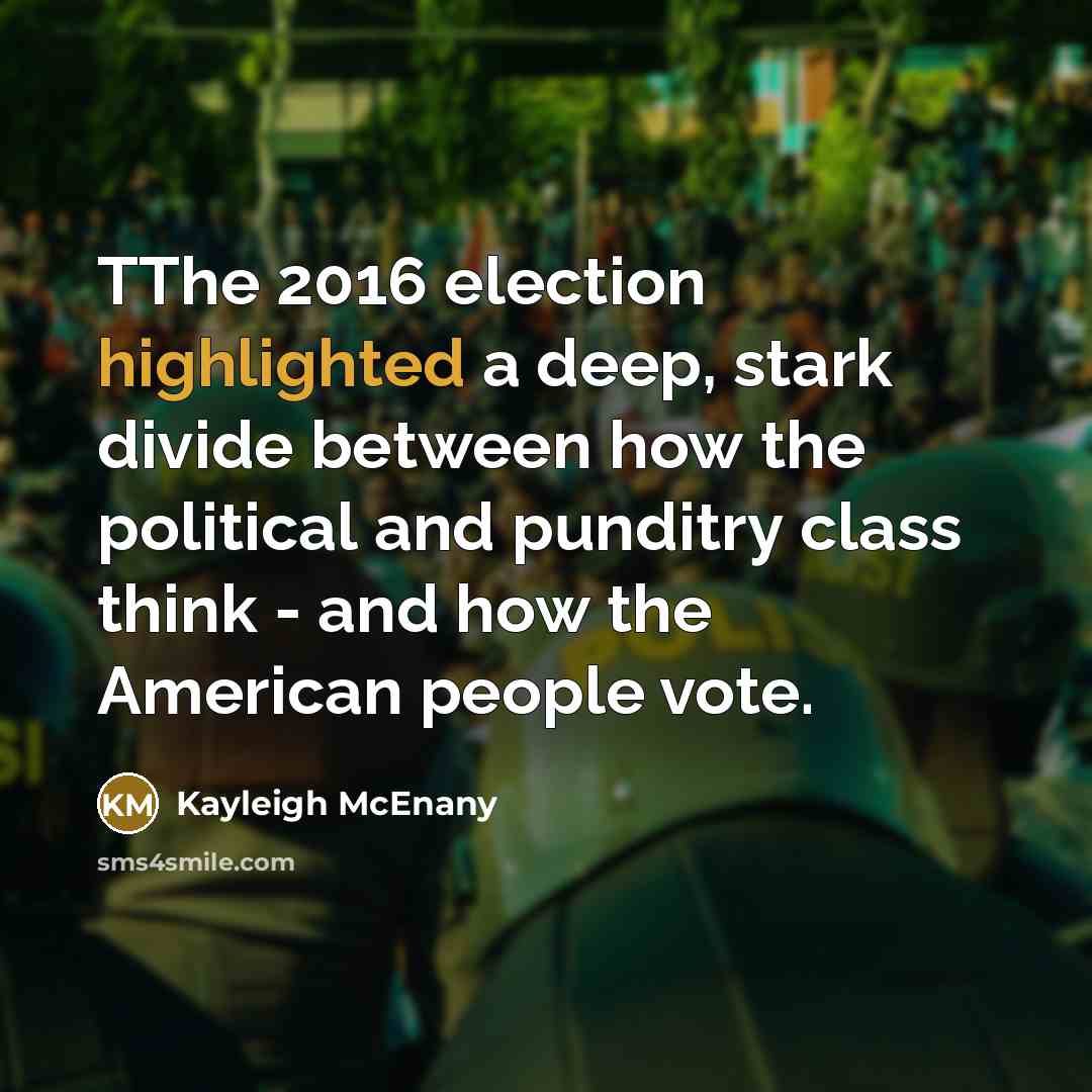 “TThe 2016 election highlighted a deep, stark divide between how the political and punditry class think - and how the American people vote.” quote by Kayleigh McEnany