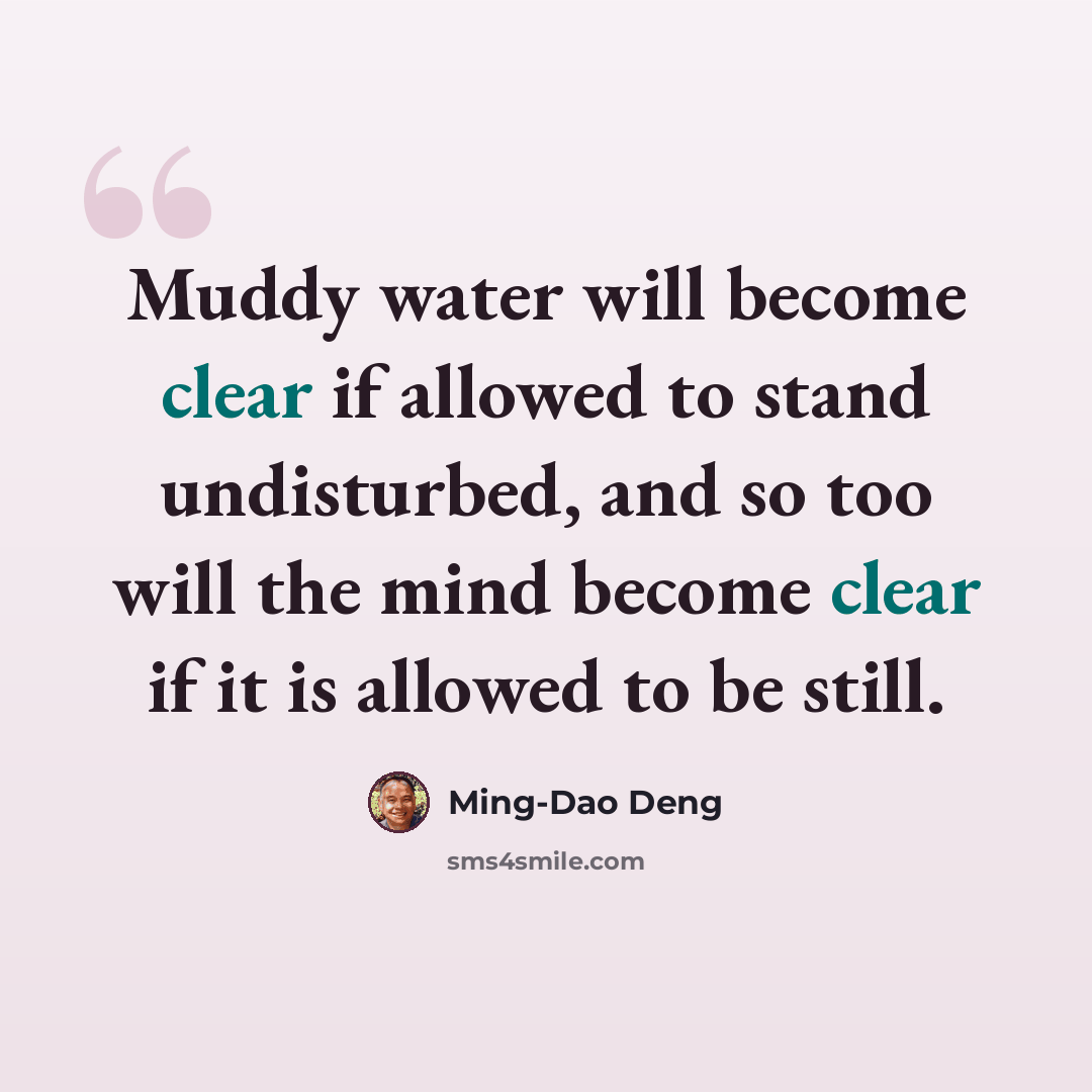 “Muddy water will become clear if allowed to stand undisturbed, and so too will the mind become clear if it is allowed to be still.” quote by Ming-Dao Deng