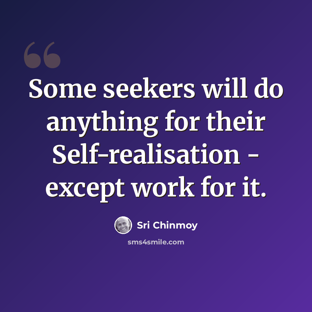 “Some seekers will do anything for their Self-realisation - except work for it.” quote by Sri Chinmoy