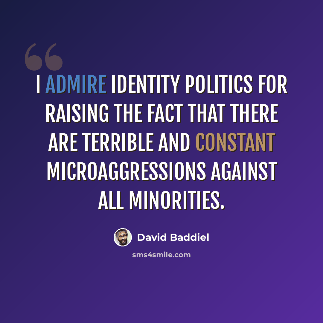 “I admire identity politics for raising the fact that there are terrible and constant microaggressions against all minorities.” quote by David Baddiel