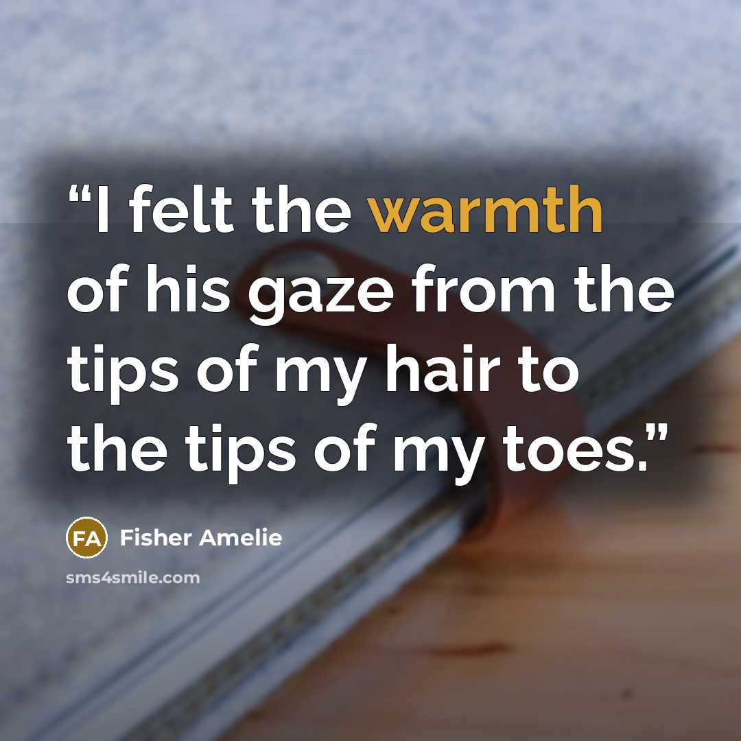 “I felt the warmth of his gaze from the tips of my hair to the tips of my toes.” quote by Fisher Amelie