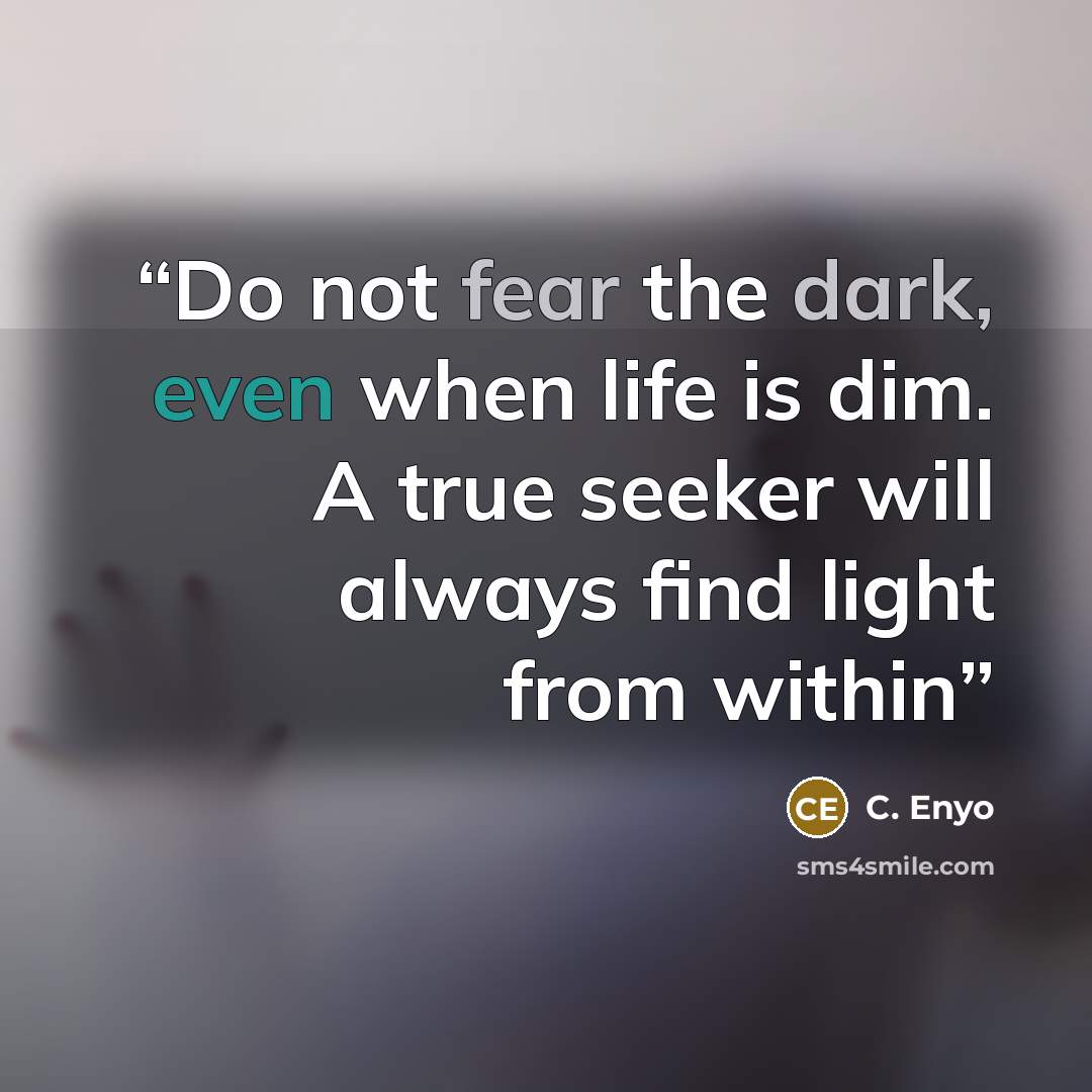 “Do not fear the dark, even when life is dim. A true seeker will always find light from within” quote by C. Enyo