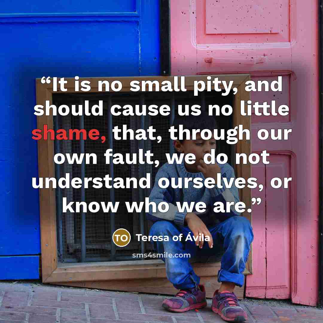 “It is no small pity, and should cause us no little shame, that, through our own fault, we do not understand ourselves, or know who we are.” quote by Teresa of Ávila