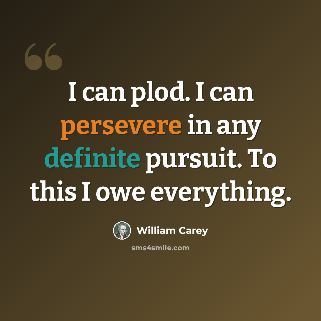 “I can plod. I can persevere in any definite pursuit. To this I owe everything.” quote by William Carey