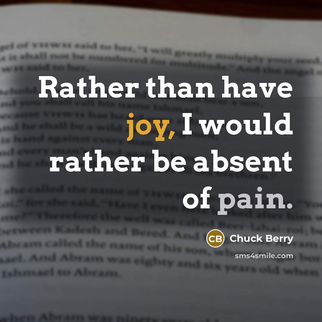 “Rather than have joy, I would rather be absent of pain.” quote by Chuck Berry