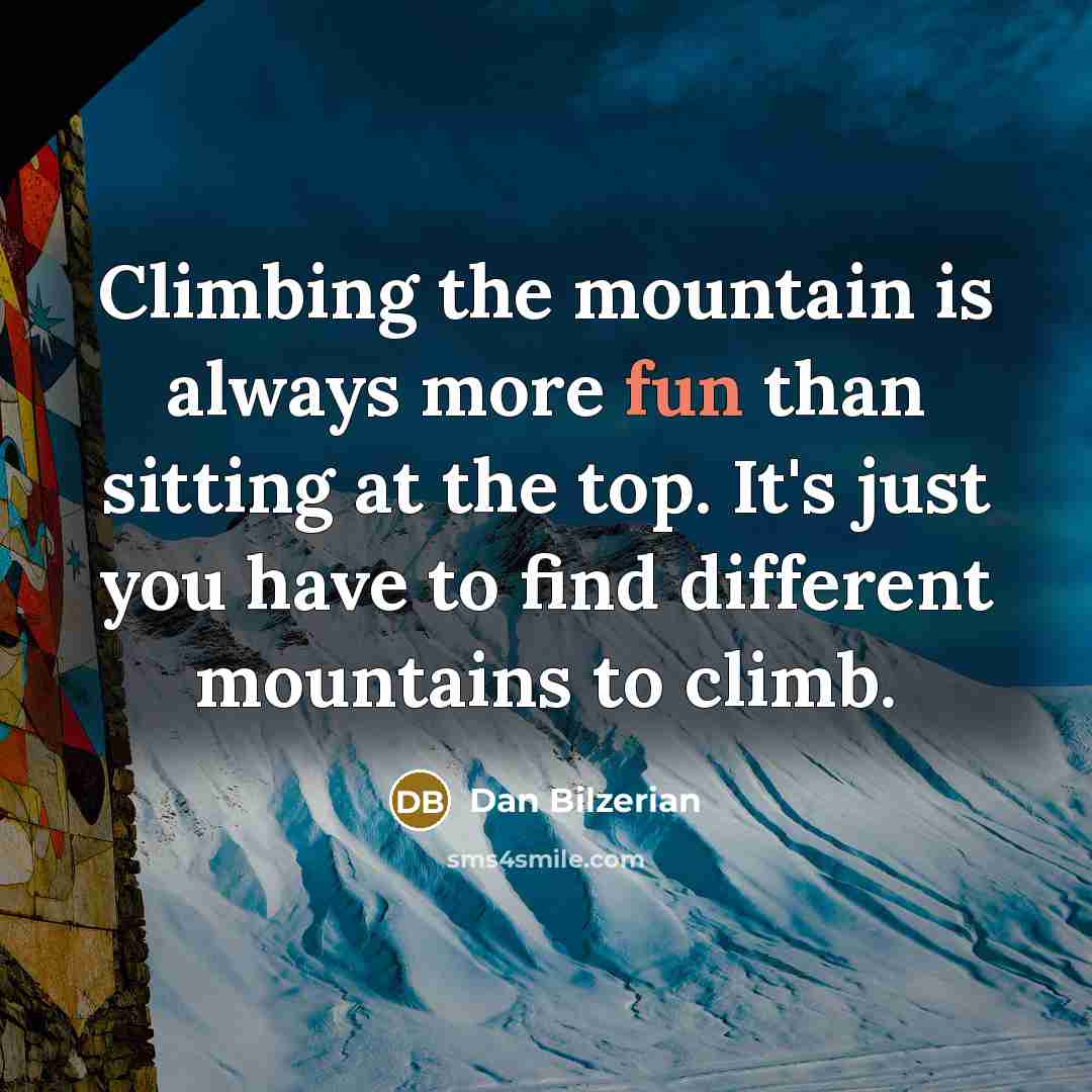 “Climbing the mountain is always more fun than sitting at the top. It's just you have to find different mountains to climb.” quote by Dan Bilzerian