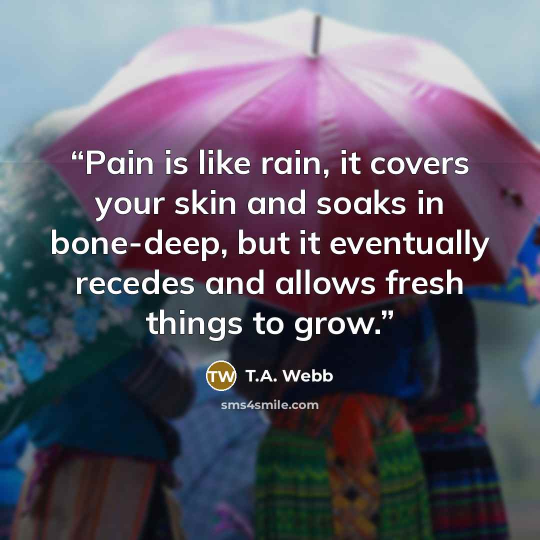 “Pain is like rain, it covers your skin and soaks in bone-deep, but it eventually recedes and allows fresh things to grow.” quote by T.A. Webb