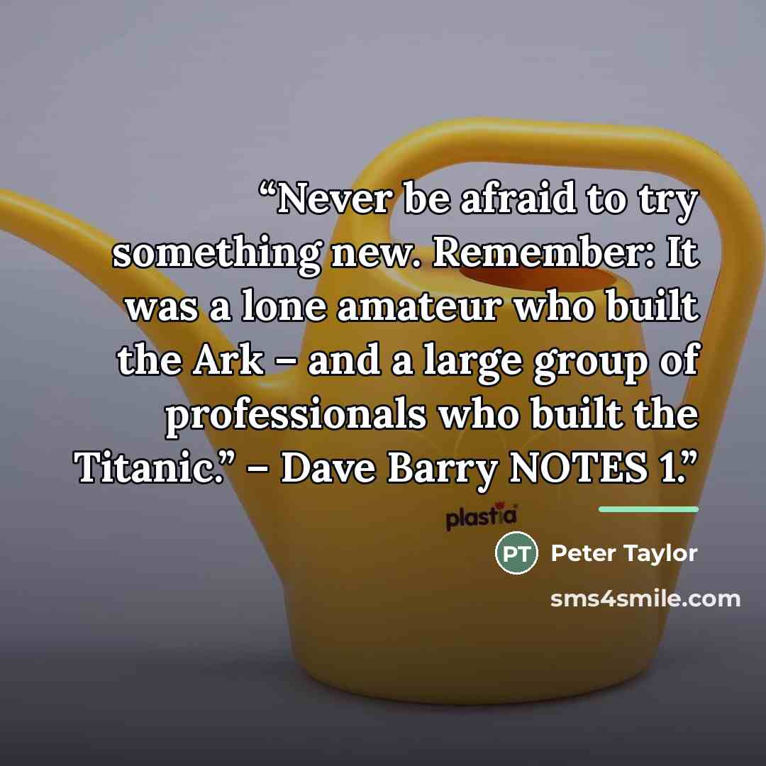 “Never be afraid to try something new. Remember: It was a lone amateur who built the Ark – and a large group of professionals who built the Titanic.” – Dave Barry NOTES 1.” quote by Peter Taylor