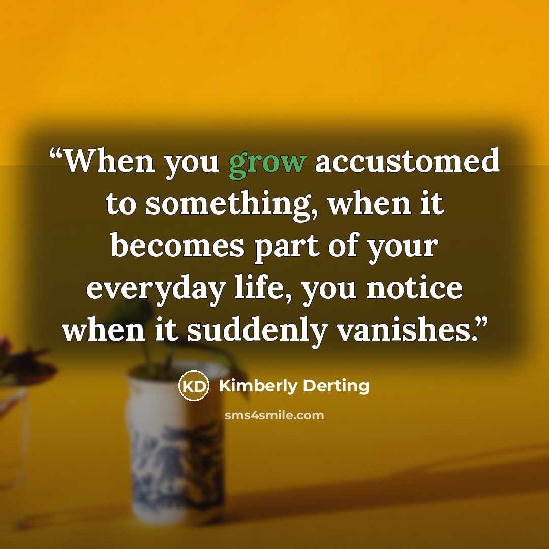 “When you grow accustomed to something, when it becomes part of your everyday life, you notice when it suddenly vanishes.” quote by Kimberly Derting