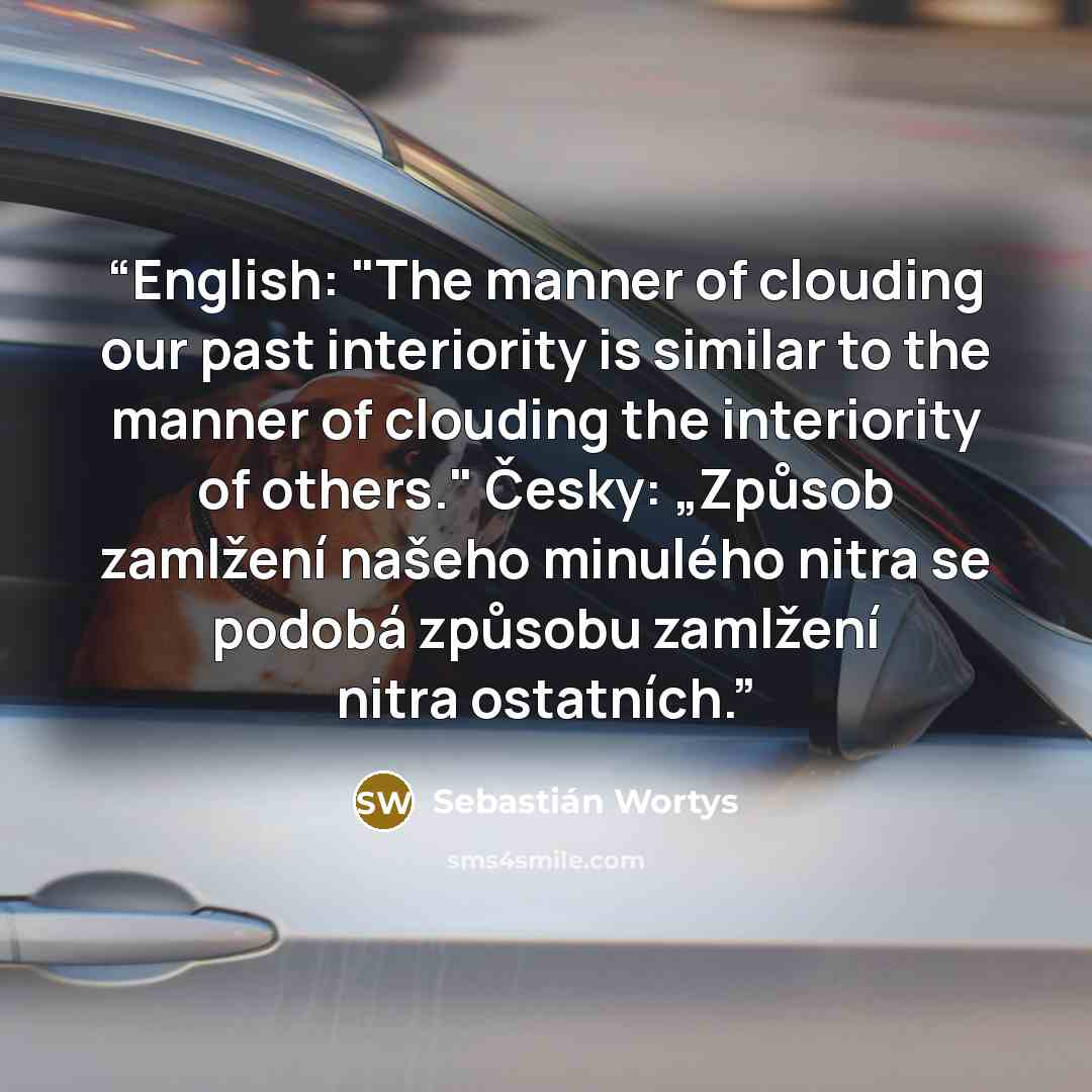 “English: "The manner of clouding our past interiority is similar to the manner of clouding the interiority of others." Česky: „Způsob zamlžení našeho minulého nitra se podobá způsobu zamlžení nitra ostatních.” quote by Sebastián Wortys