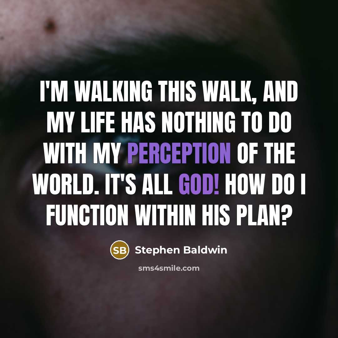 “I'm walking this walk, and my life has nothing to do with my perception of the world. It's all God! How do I function within His plan?” quote by Stephen Baldwin