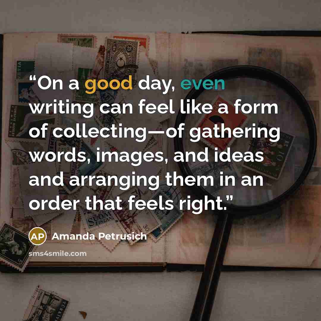 “On a good day, even writing can feel like a form of collecting—of gathering words, images, and ideas and arranging them in an order that feels right.” quote by Amanda Petrusich