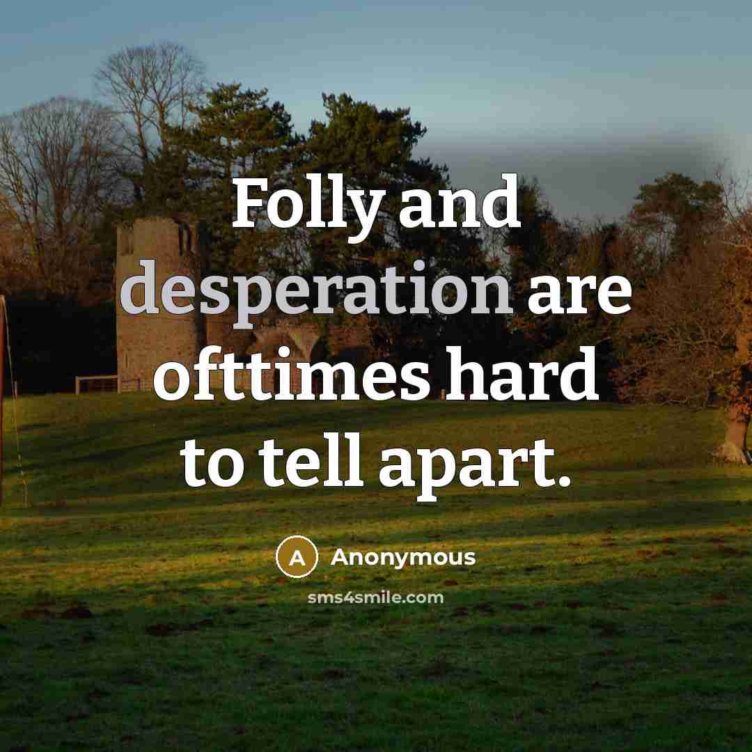 “Folly and desperation are ofttimes hard to tell apart.” quote by Anonymous