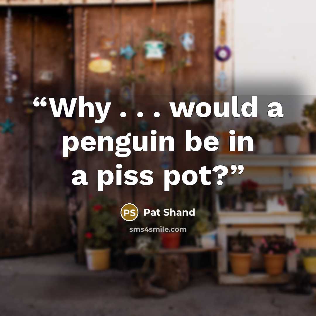 “Why . . . would a penguin be in a piss pot?” quote by Pat Shand