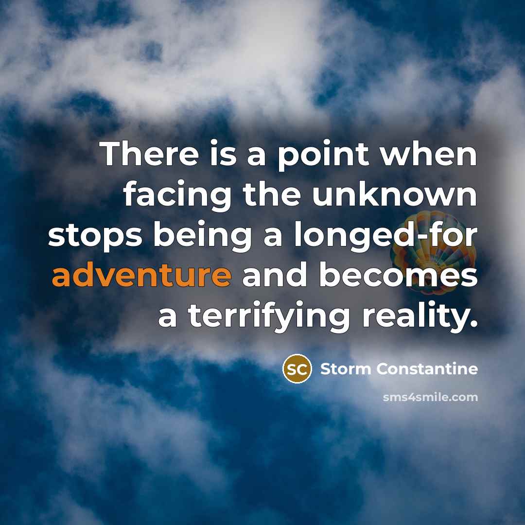 “There is a point when facing the unknown stops being a longed-for adventure and becomes a terrifying reality.” quote by Storm Constantine
