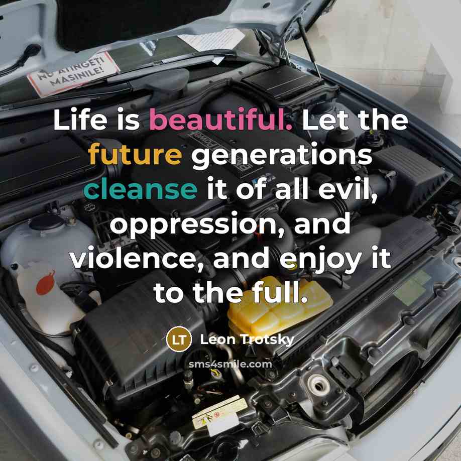 “Life is beautiful. Let the future generations cleanse it of all evil, oppression, and violence, and enjoy it to the full.” quote by Leon Trotsky