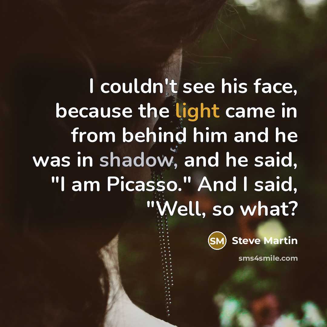 “I couldn't see his face, because the light came in from behind him and he was in shadow, and he said, "I am Picasso." And I said, "Well, so what?” quote by Steve Martin