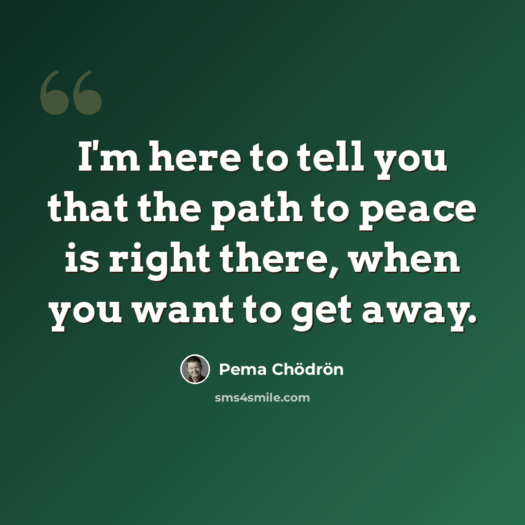 “I'm here to tell you that the path to peace is right there, when you want to get away.” quote by Pema Chodron