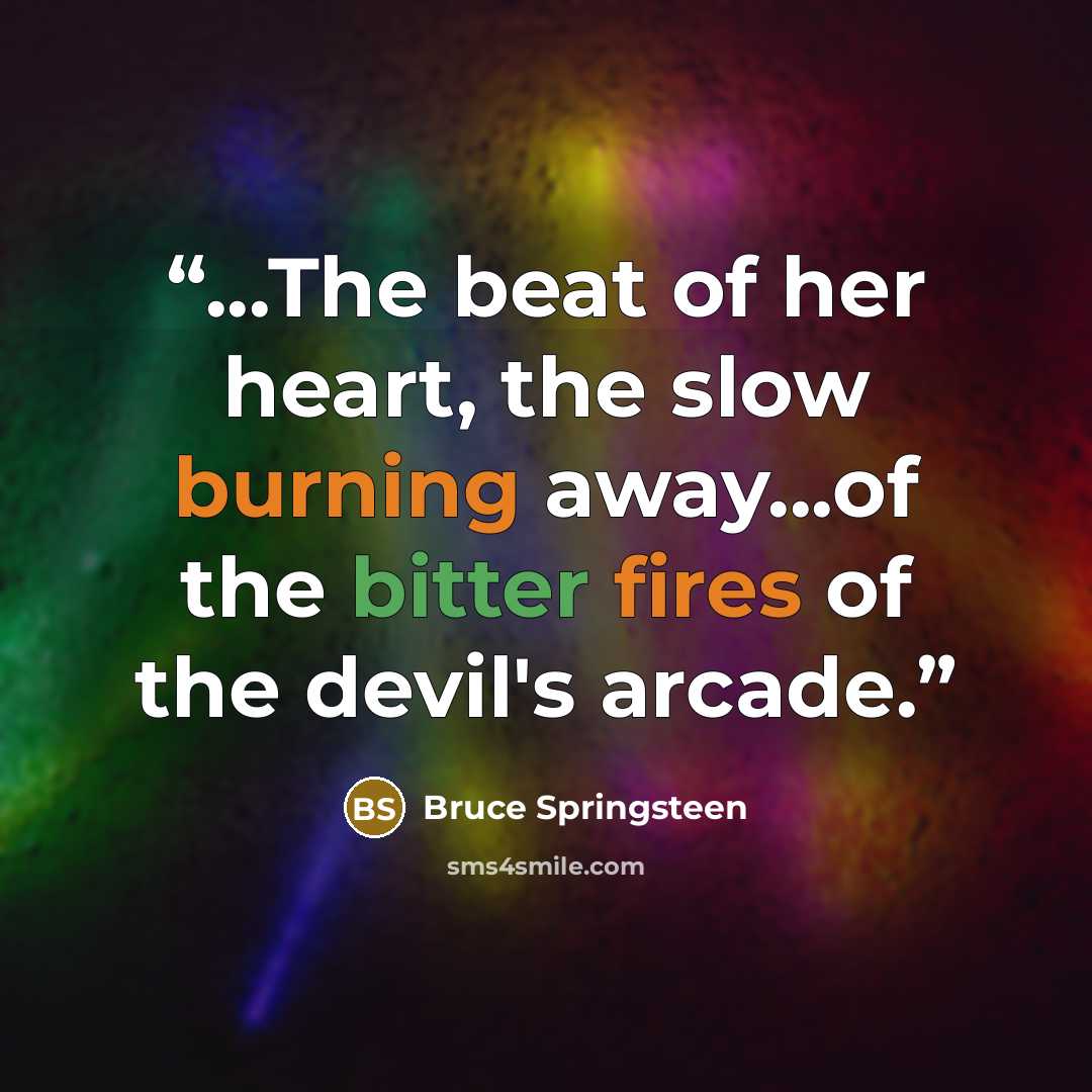 “...The beat of her heart, the slow burning away...of the bitter fires of the devil's arcade.” quote by Bruce Springsteen