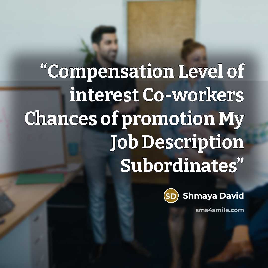 “Compensation Level of interest Co-workers Chances of promotion My Job Description Subordinates” quote by Shmaya David