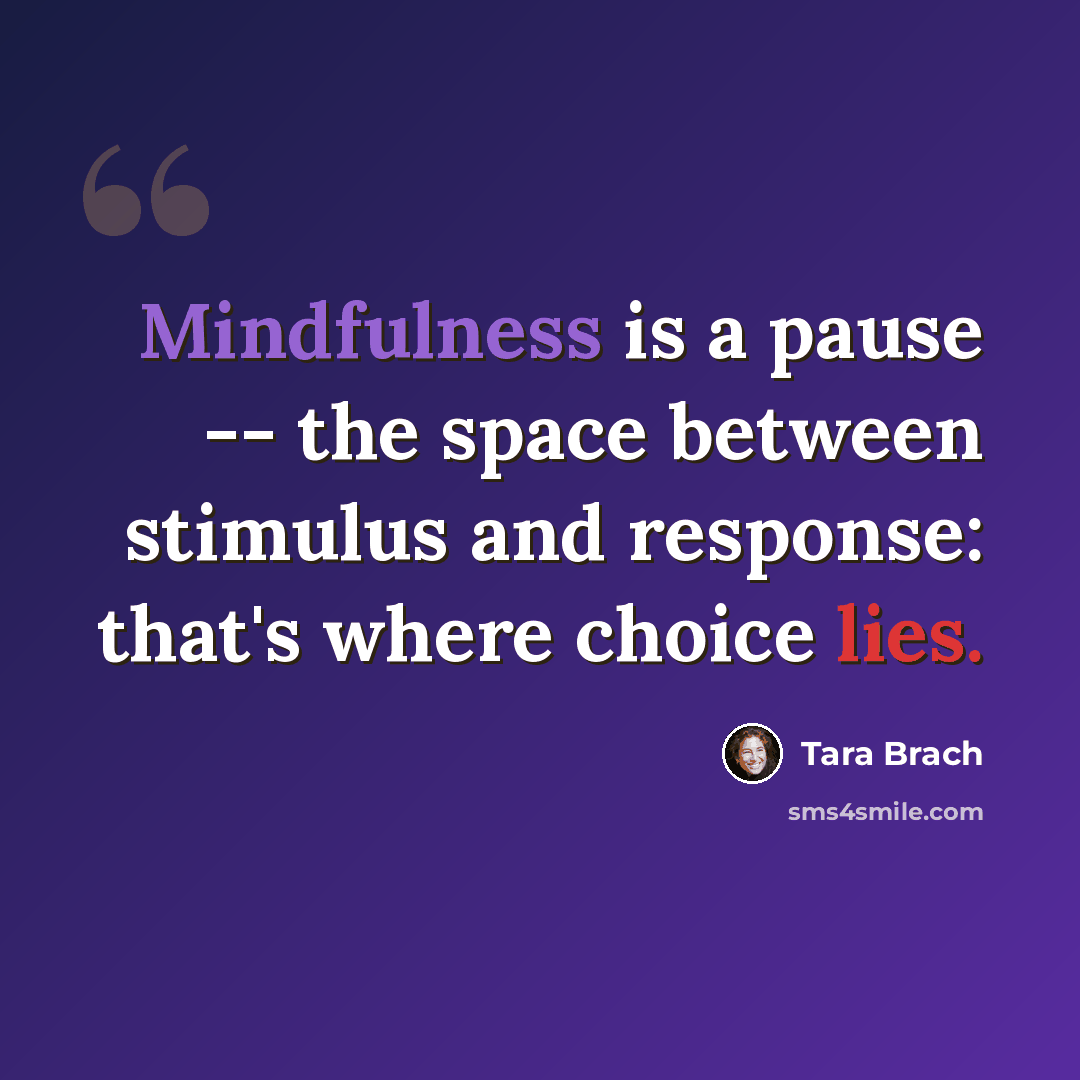 “Mindfulness is a pause -- the space between stimulus and response: that's where choice lies.” quote by Tara Brach
