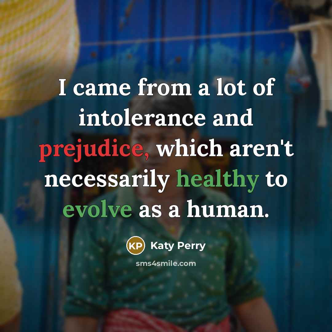 “I came from a lot of intolerance and prejudice, which aren't necessarily healthy to evolve as a human.” quote by Katy Perry