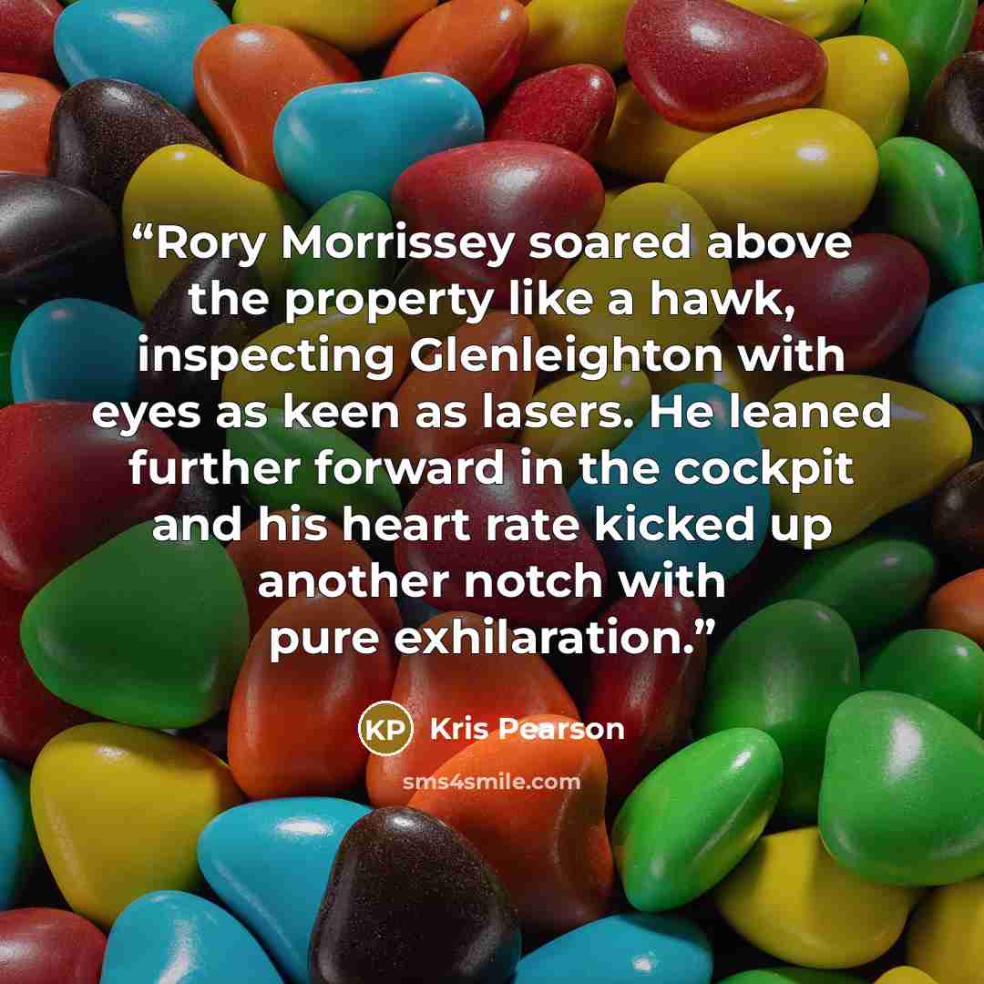 “Rory Morrissey soared above the property like a hawk, inspecting Glenleighton with eyes as keen as lasers. He leaned further forward in the cockpit and his heart rate kicked up another notch with pure exhilaration.” quote by Kris Pearson