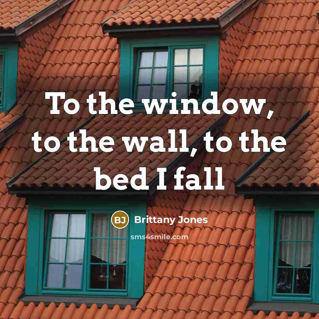 “To the window, to the wall, to the bed I fall” quote by Brittany Jones