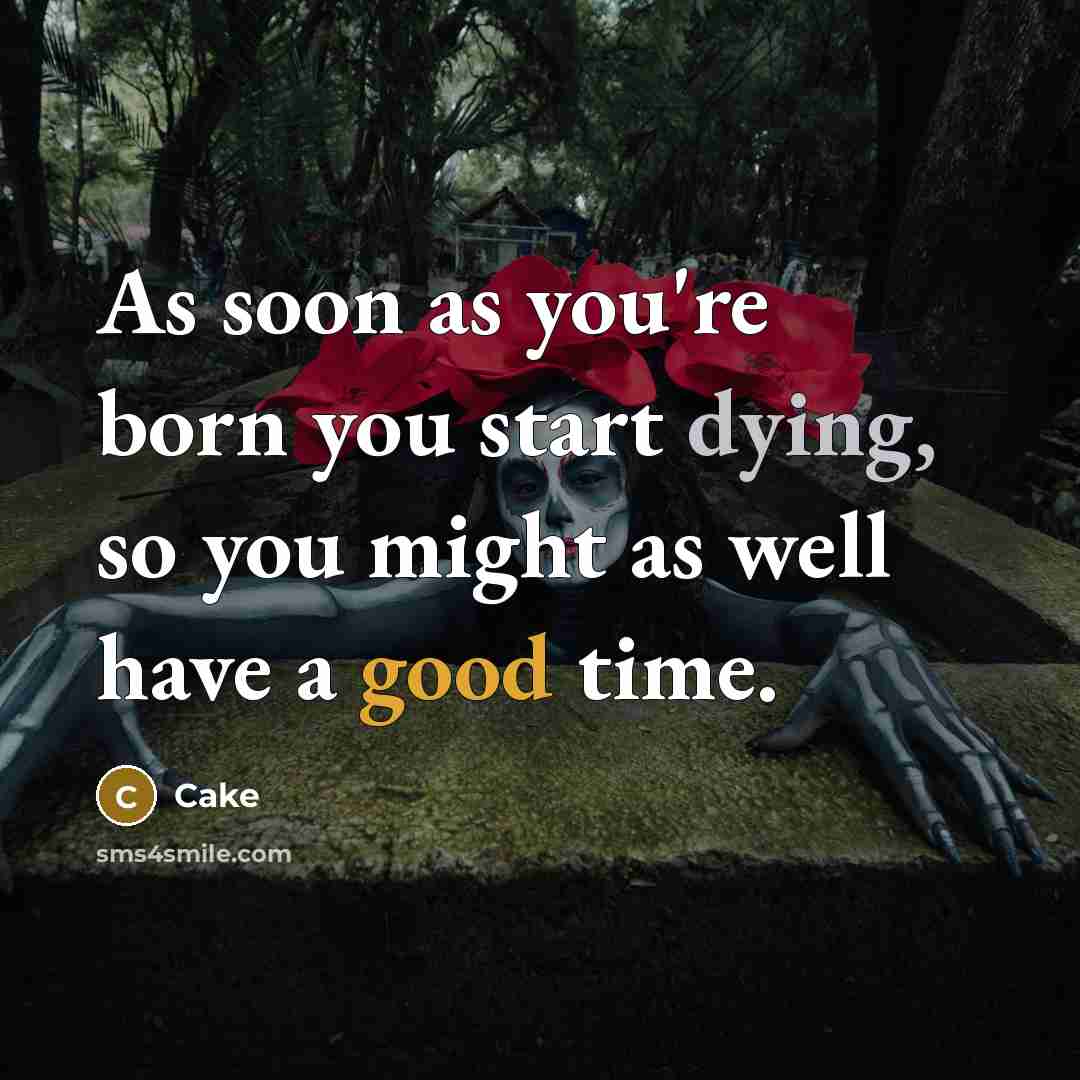 “As soon as you're born you start dying, so you might as well have a good time.” quote by Cake