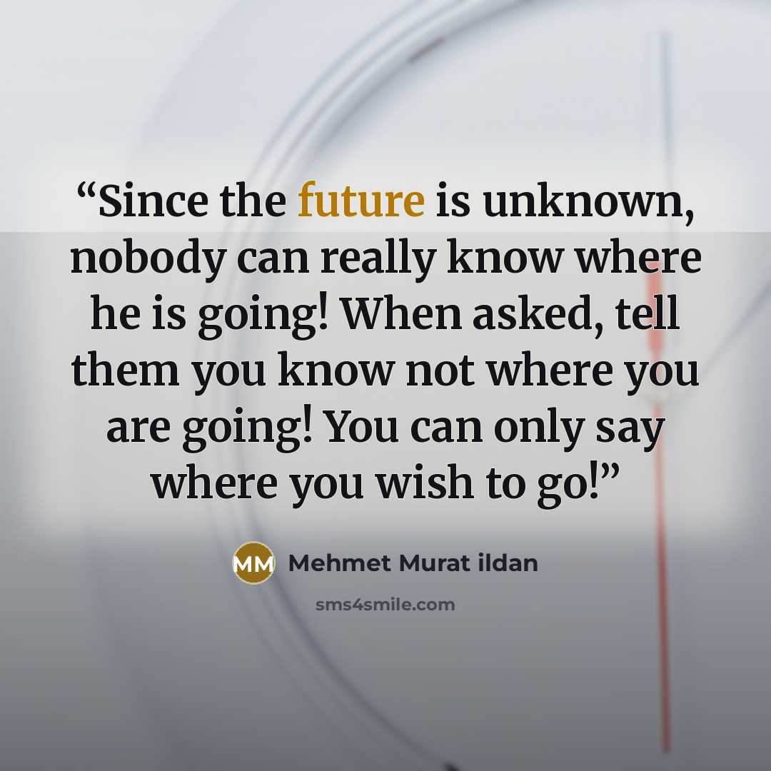 “Since the future is unknown, nobody can really know where he is going! When asked, tell them you know not where you are going! You can only say where you wish to go!” quote by Mehmet Murat ildan