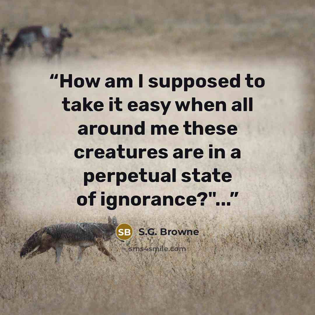 “How am I supposed to take it easy when all around me these creatures are in a perpetual state of ignorance?"...” quote by S.G. Browne