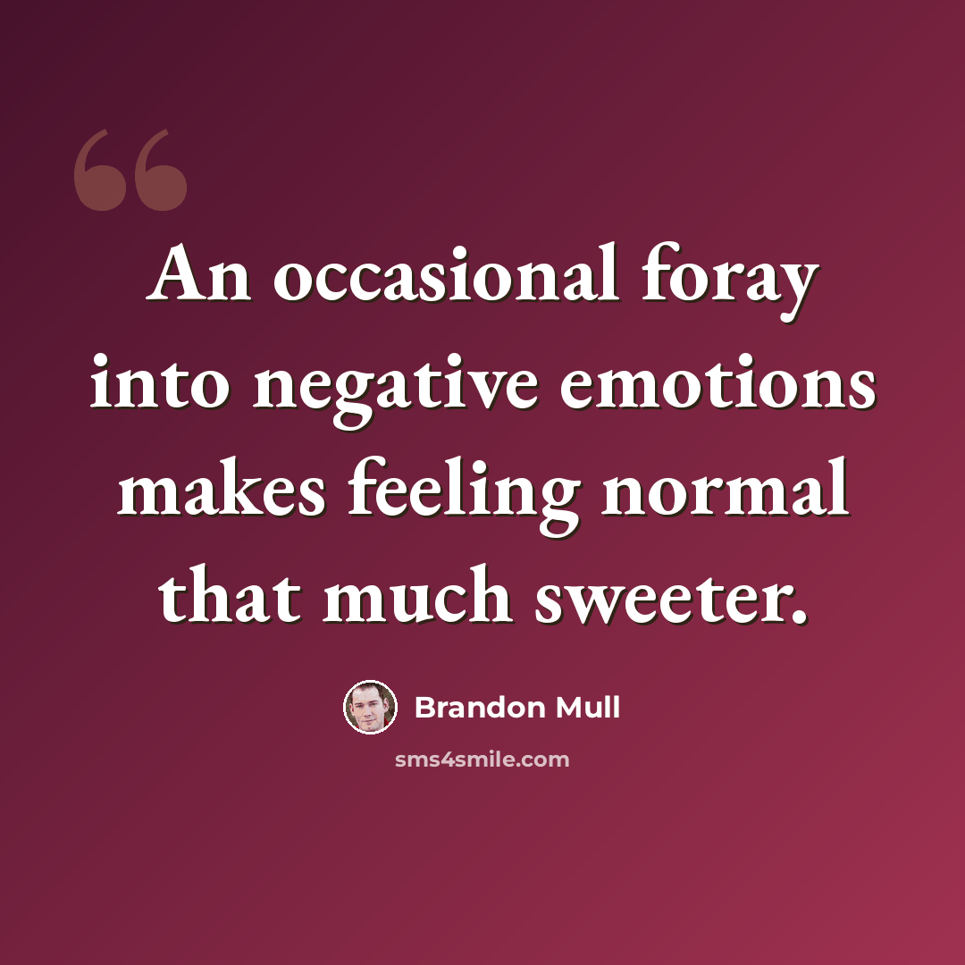 “An occasional foray into negative emotions makes feeling normal that much sweeter.” quote by Brandon Mull