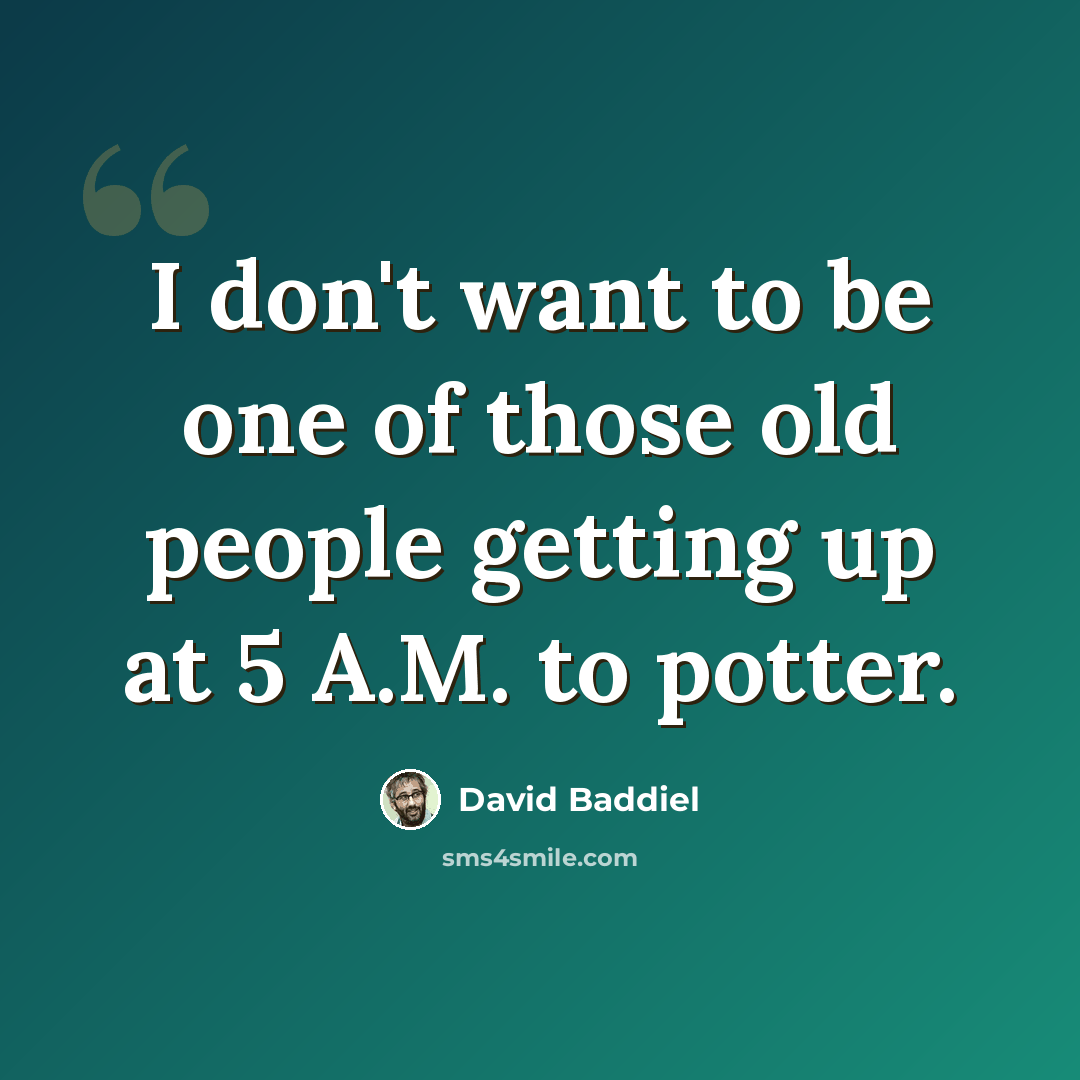 “I don't want to be one of those old people getting up at 5 A.M. to potter.” quote by David Baddiel