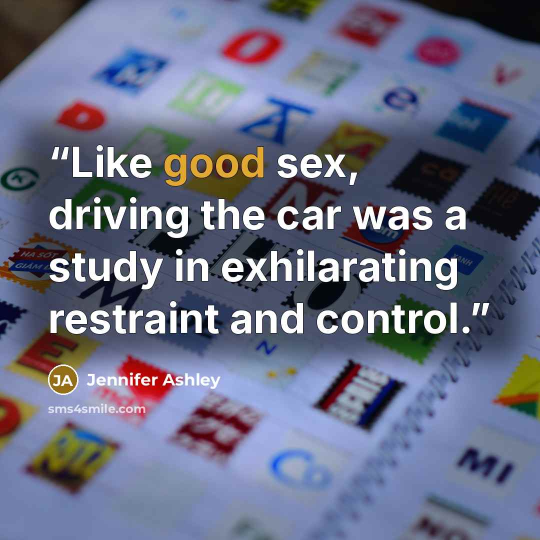 “Like good sex, driving the car was a study in exhilarating restraint and control.” quote by Jennifer Ashley