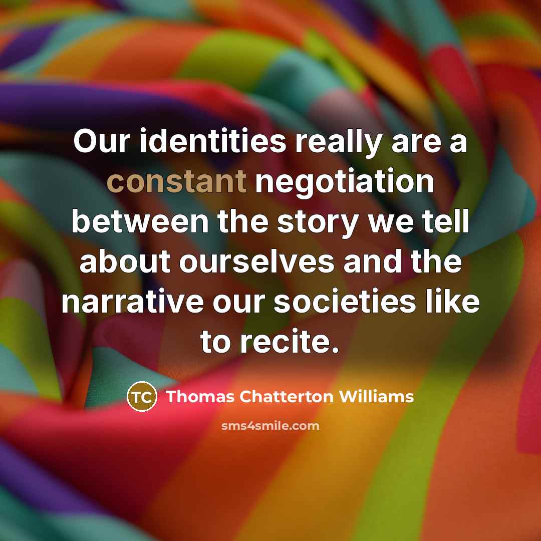 “Our identities really are a constant negotiation between the story we tell about ourselves and the narrative our societies like to recite.” quote by Thomas Chatterton Williams