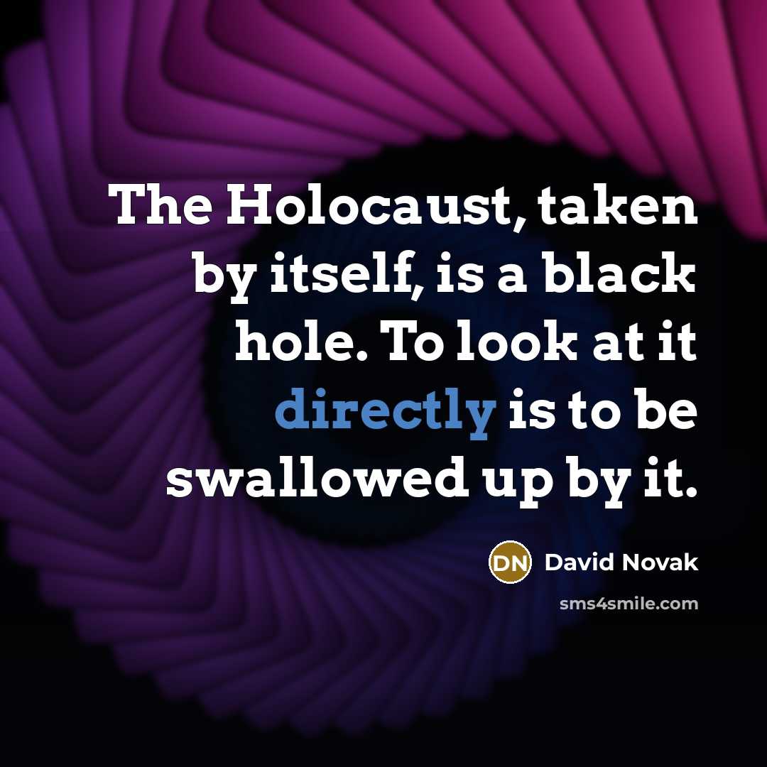 “The Holocaust, taken by itself, is a black hole. To look at it directly is to be swallowed up by it.” quote by David Novak
