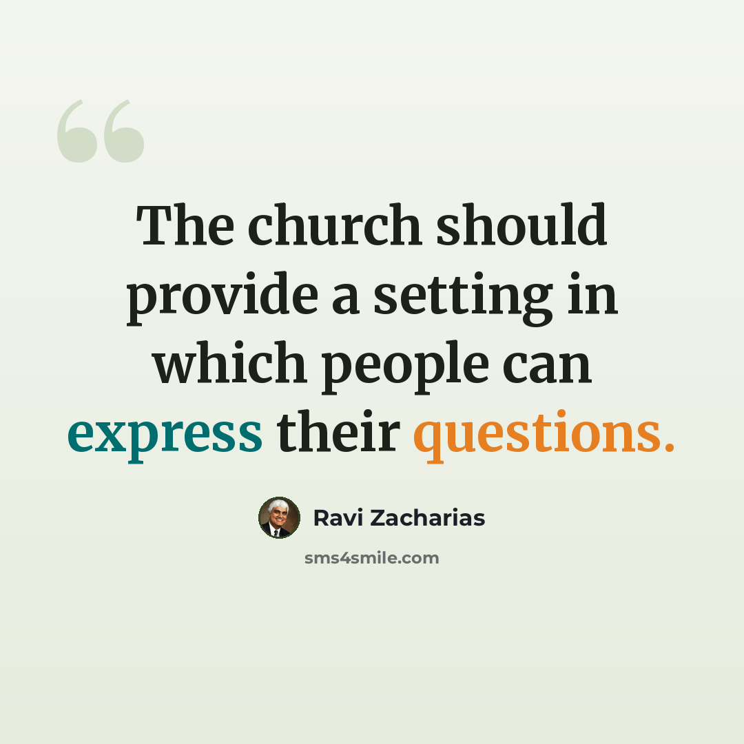 “The church should provide a setting in which people can express their questions.” quote by Ravi Zacharias