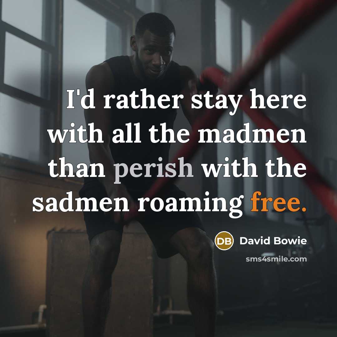 “I'd rather stay here with all the madmen than perish with the sadmen roaming free.” quote by David Bowie