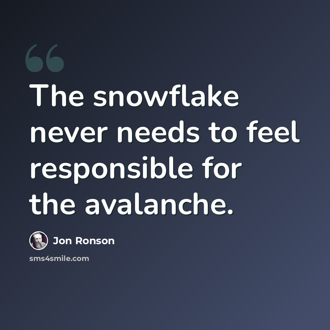 “The snowflake never needs to feel responsible for the avalanche.” quote by Jon Ronson