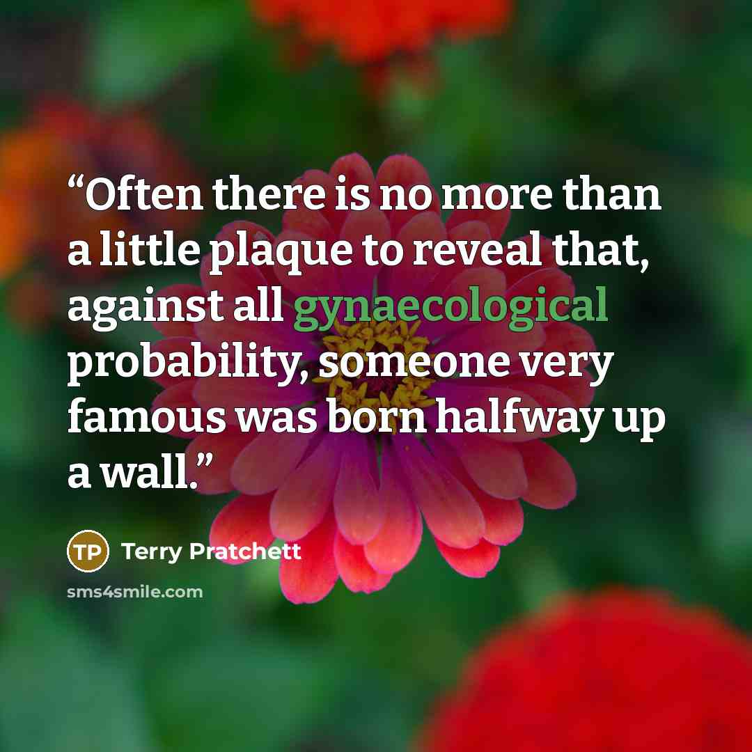 “Often there is no more than a little plaque to reveal that, against all gynaecological probability, someone very famous was born halfway up a wall.” quote by Terry Pratchett