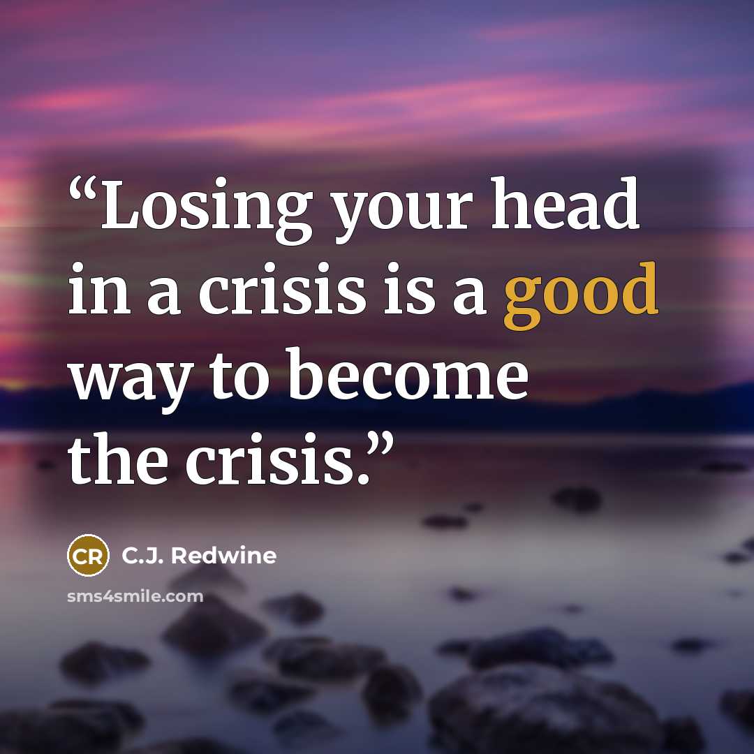 “Losing your head in a crisis is a good way to become the crisis.” quote by C.J. Redwine