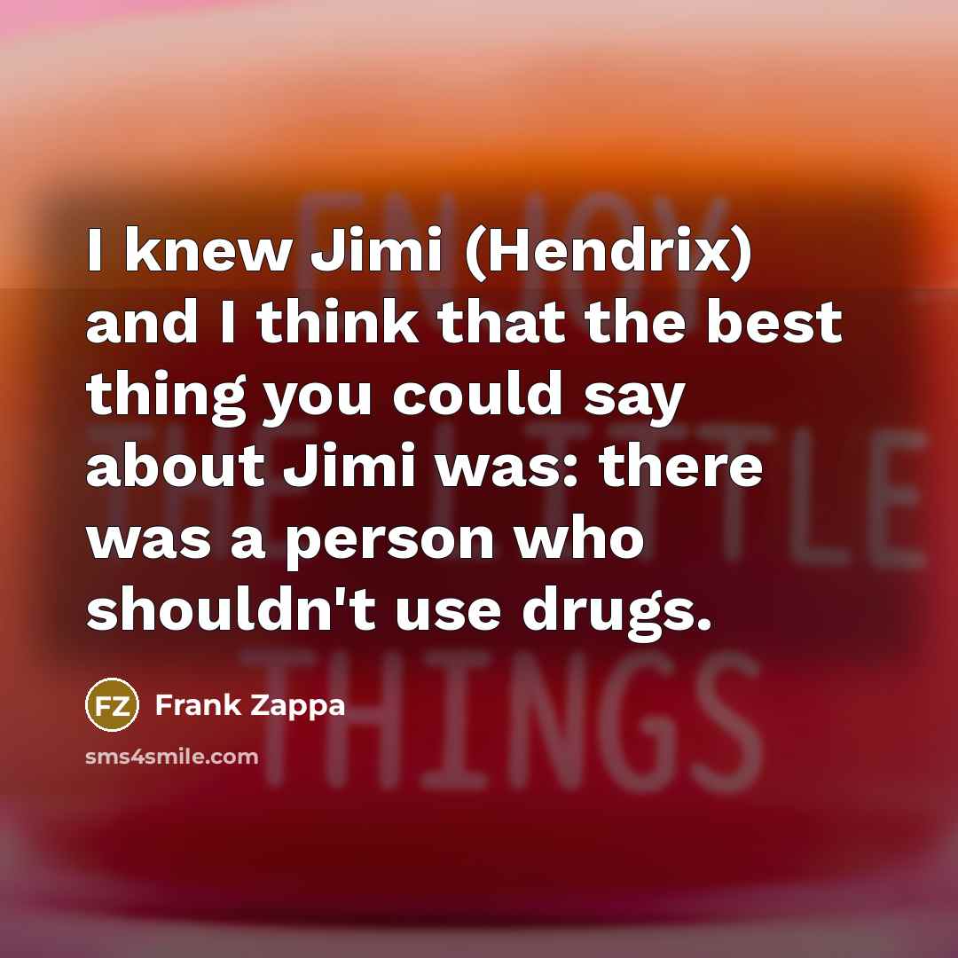 “I knew Jimi (Hendrix) and I think that the best thing you could say about Jimi was: there was a person who shouldn't use drugs.” quote by Frank Zappa