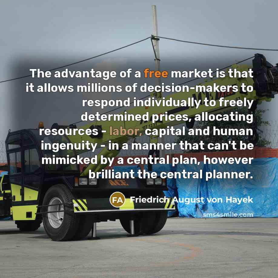 “The advantage of a free market is that it allows millions of decision-makers to respond individually to freely determined prices, allocating resources - labor, capital and human ingenuity - in a manner that can't be mimicked by a central plan, however brilliant the central planner.” quote by Friedrich August von Hayek