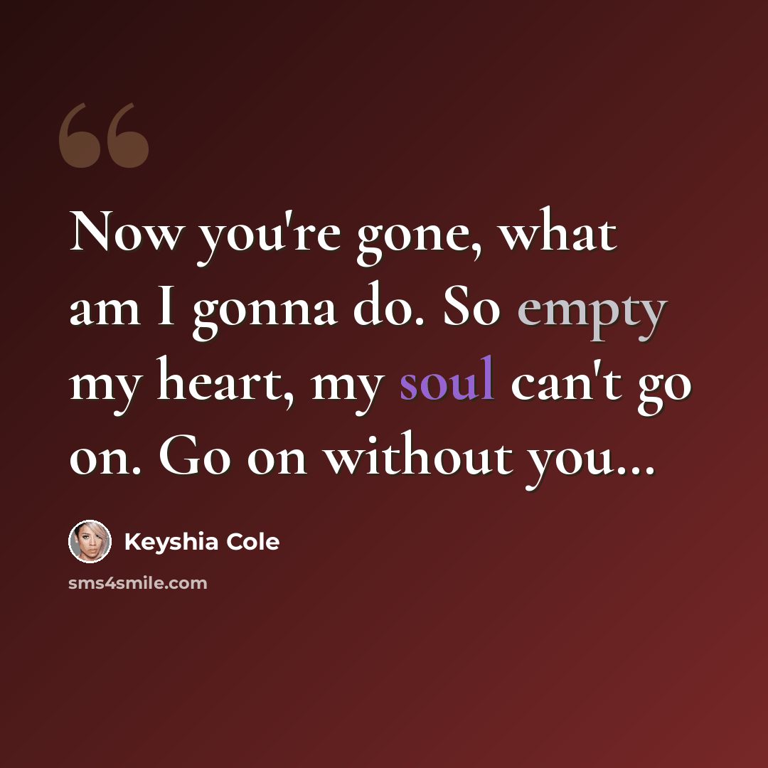 “Now you're gone, what am I gonna do. So empty my heart, my soul can't go on. Go on without you…” quote by Keyshia Cole