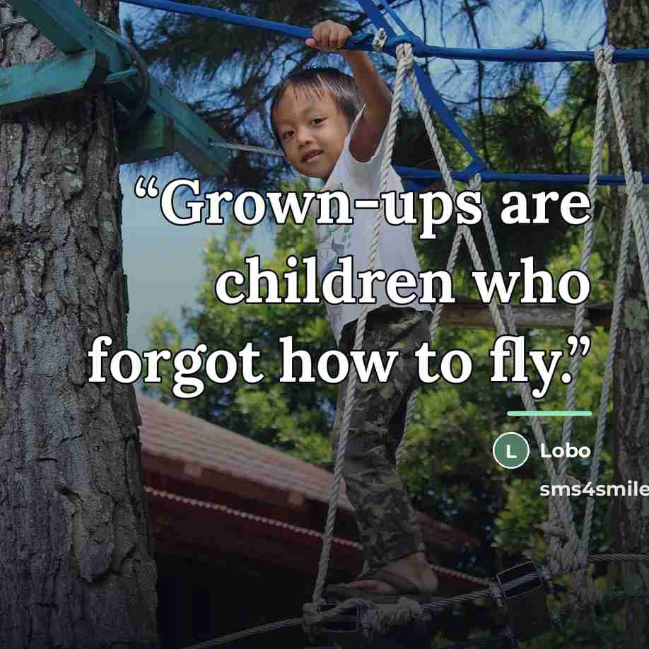 “Grown-ups are children who forgot how to fly.” quote by Lobo