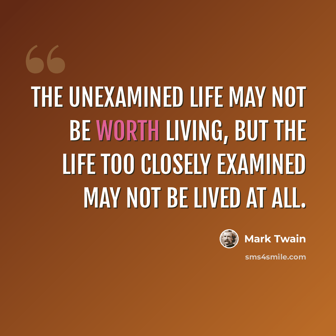 “The unexamined life may not be worth living, but the life too closely examined may not be lived at all.” quote by Mark Twain