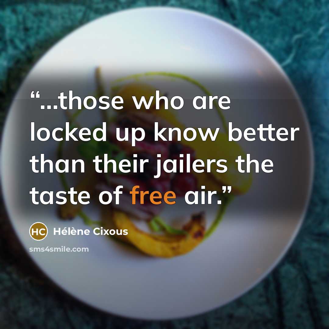 “...those who are locked up know better than their jailers the taste of free air.” quote by Hélène Cixous